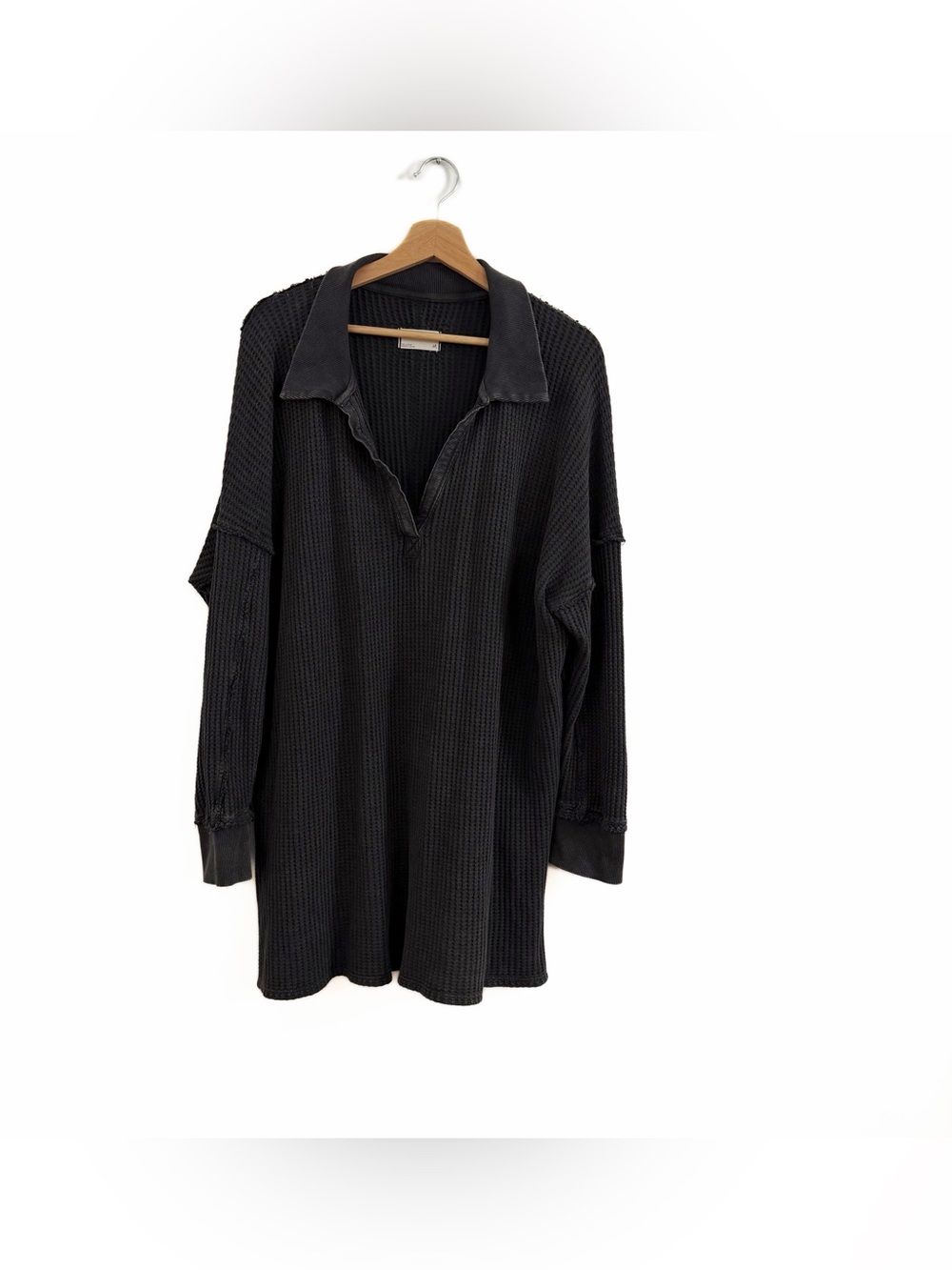 Free People We The Free Thermal Henley Shirt Womens Mediun Black Travis Polo